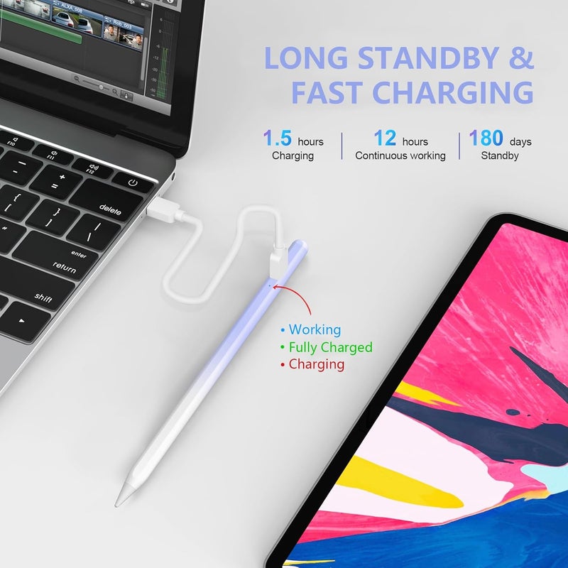 COO ​​​Stylus Pen for iPad 2018-2023 with Palm Rejection, Active Pencil for iPad 10th/9th/8th/7th/6th Generation, for iPad Pro 11/12.9 inch, for iPad Air 5th/4th/3th, for iPad mini 6th/5th Gen(Sky Grey) - Image 4